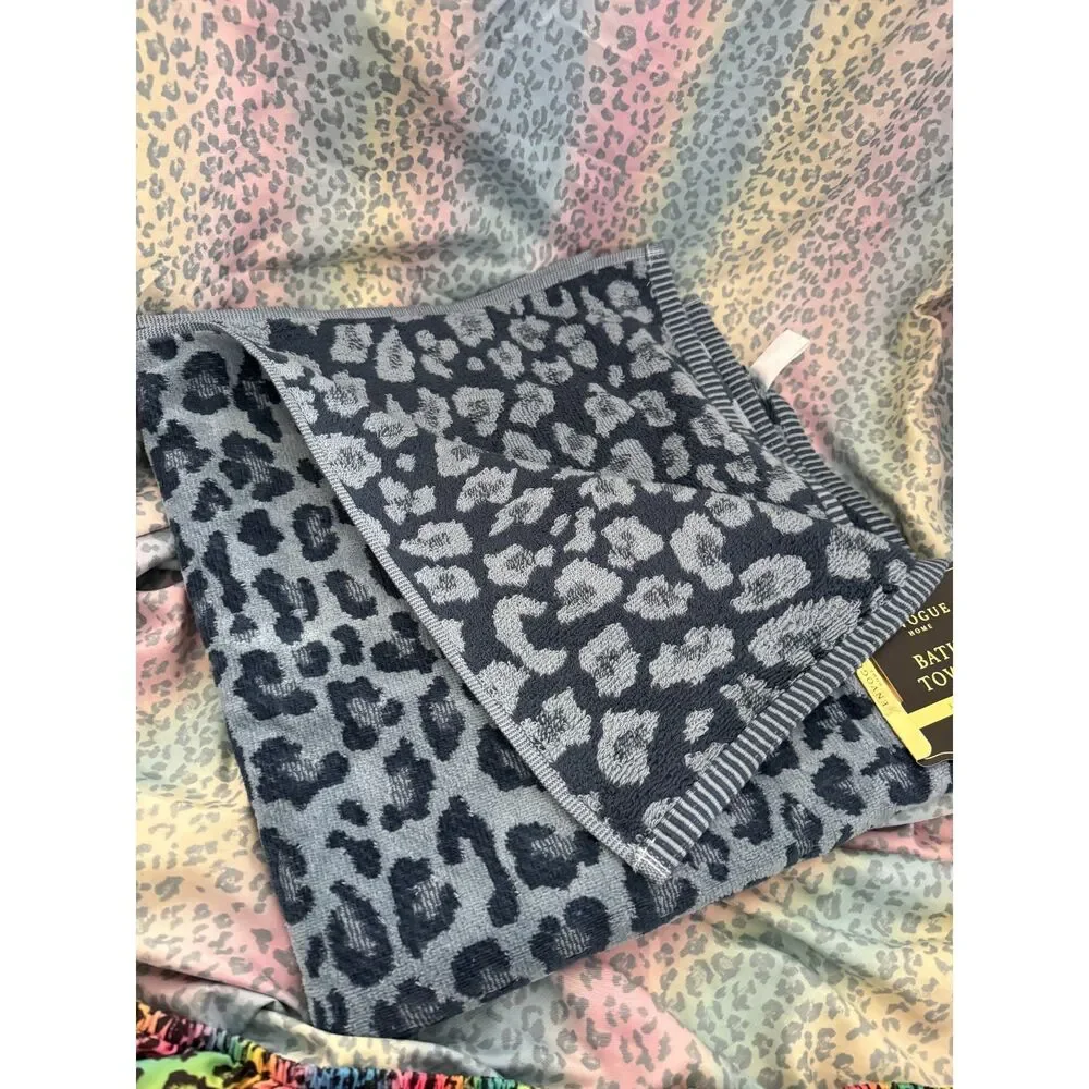 Envogue Home Leopard Print Towel Set Blue100% Cotton Bath Hand Towels reversable